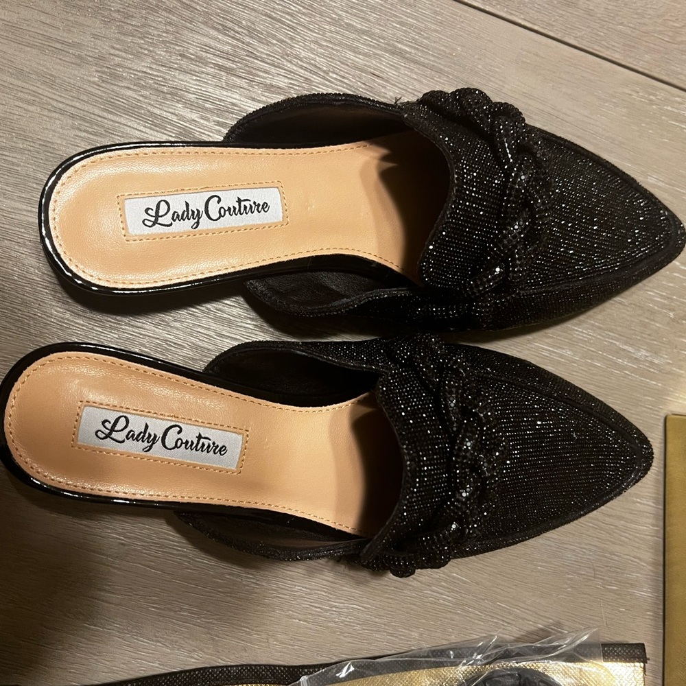NEW LADY COUTURE black sequin embellishments glitter sparkle monaco mule 8 - Picture 6 of 6